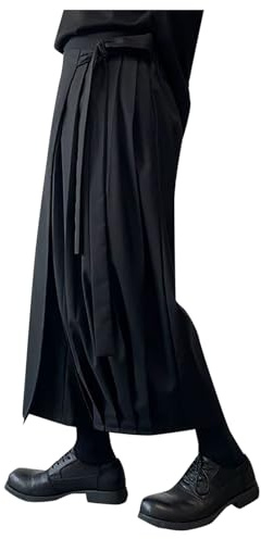 Zanisouta Pantaloni da uomo Hakama Samurai Gothic Harajuku Kimono Estate y2k Taglio allentato Stile Scuro Gamba Larga Nero Casual Larga Kendo Uniformi Emo Vecchio Asimmetrico Short