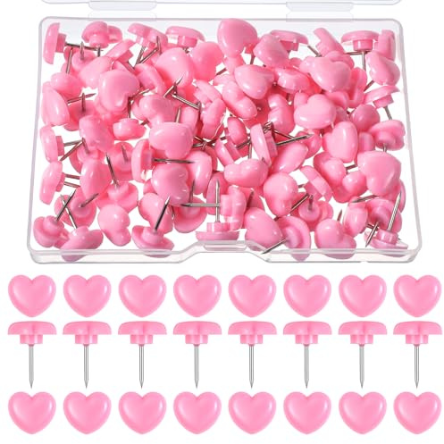LXUEJIE 100 Pcs Cute Thumb Tacks Pink Push Pins, 0.47 Inch Heart Push Pins Flat Head Thumb Tacks for Bulletin Board Cork Board Posters Photos Postcards Maps Office Home Decorative