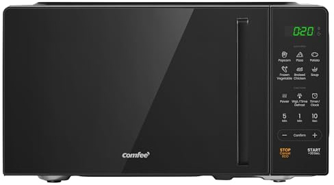 COMFEE' 20L Digital Microwave Oven, 700W Compact Countertop Microwave with Inverter, 6 Auto Menus, Multi-Stage Cooking, ECO Mode, Express Cook, Black - CMO-EM202NF(BK)