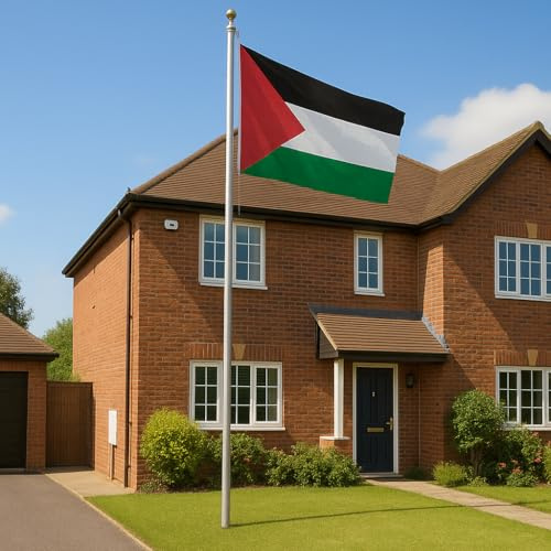 20FT Heavy Duty Aluminium Sectional Pole Kit with Palestine Flag – Outdoor Flagpole Set with Gold Ball Topper, Rope & Clips – Weather-Resistant Display for House, Garden & Yard