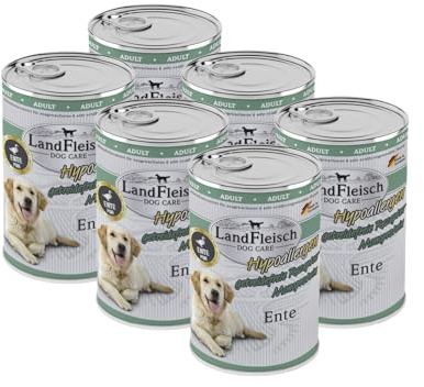 LandFleisch Care Canard hypoallergénique 6 x 400 g - Nourriture humide pour chiens souffrant d'allergies et de digestion sensible - Monoprotéine - Sans céréales - Sans additifs