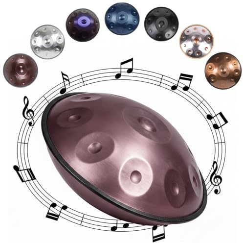 Stahl Handpan Instrument D Moll 22 Zoll Handpan Trommel mit 9 10 12 Tönen 432Hz 440Hz für Anfänger Erwachsene Meditation Yoga Klangheilung Entspannung Musikinstrument(Purple,432HZ/10 Note)
