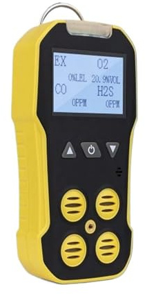 Rilevatore multigas portatile O2 H2S CO LEL 4 in 1 Tester perdite gas con vibrazione, allarmi visivi e acustici for lavoro, casa Alta sensibilità per laboratorio(BH-4A)