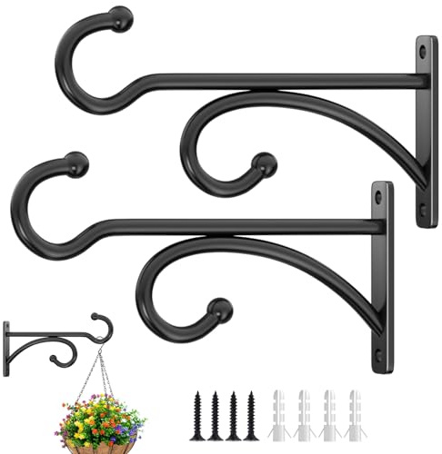 Satar Refes 2 Pack 6 Inches Plant Hooks for Hanging Baskets, Small Hanging Basket Brackets Outdoor, Garden Lantern Hooks, Heavy Duty Wall Brackets for Flower Bird Feeder Wind Chimes