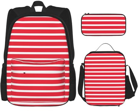 YIJIAYUN 3 st skolväsentligheter österrikisk flagga tryck set för studenter: skolväska + pennfodral + lunchväska kombination