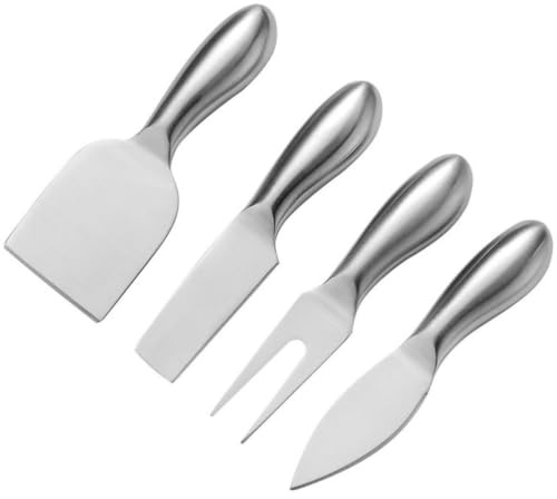 ibasenice Couteaux à Fromage Manche Ergonomique en Acier Inoxydable 4 Pièces et Design Unique, Spatule et Fourchette Coupe Facile du Fromage Cuisine et Gâteau