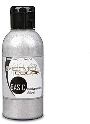 Senjo Color Basic Bodypainting Farben I Gesichts- & Körperfarbe I Karneval, Fasching I 75 ml I Airbrush Farbe (Metallic Silber)