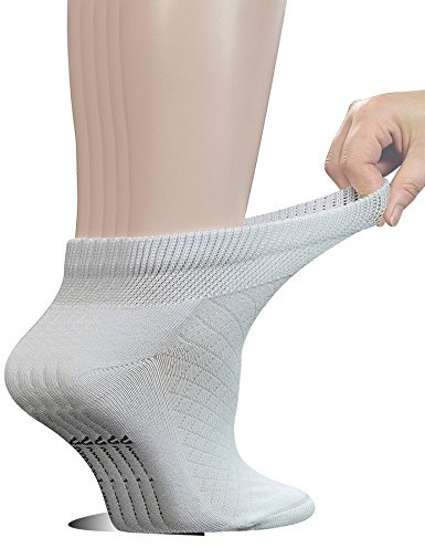 Yomandamor 5 Pairs Women's Cotton Ankle Breathable Mesh Diabetic Socks with Seamless Toe,L Size