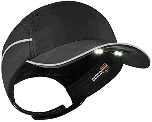 Lightweight Bump Cap with LED Brim Lighting, Baseball Hat Style, Ergodyne Skullerz 8965,Black