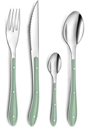 Amefa 1-2-3 S24 Cubiertos INOX+PP Bistro, Acero Inoxidable, Verde Aguamarina