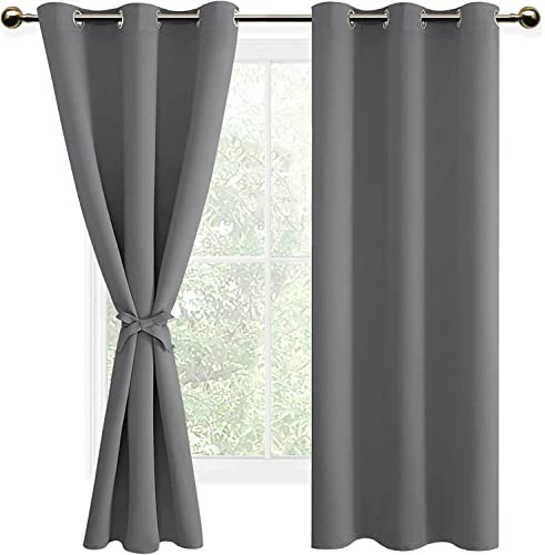 DWCN Vorhang Blickdicht mit Raffhalter Verdunkelungsgardinen mit Ösen | Grau, 183x117cm(HxB), 2 Stücke Thermovorhang für Wohnzimmer Abdunkelnde Vorhänge Schlafzimmer Wärmeisolierend