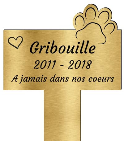 Piquet Funéraire Commémoratif Personnalisé - Objet Souvenir pour Chat Chien Animaux - Piquet Plaque Funéraire Animaux - Texte Personnalisable (Patte Coeur)