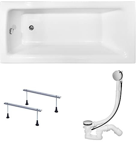 KOLMAN Badewanne TALIA Rechteck 110x70 ohne Verkleidung, Ablaufgarnitur und Füßen Komplettset 3in1 Premium Original Acryl Wanne Siphon