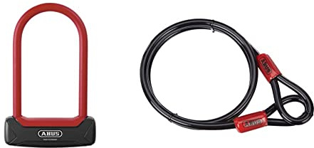 ABUS Bügelschloss Granit Plus 640/135HB150 - ABUS-Sicherheitslevel 12 - Schwarz/Rot & Schlaufenkabel Cobra 12 - Sicherung für Fahrrad- und Motorrad-Zubehör - 1,8 Meter lang, 12 mm stark