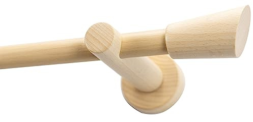 Garesa Gardinenstange Molis Ø 20mm, 1-läufig, Natur I Stabile Vorhangstange ohne Ringe I Mit Endknopf Keil I Auch für mittelschwere Vorhänge I 120cm