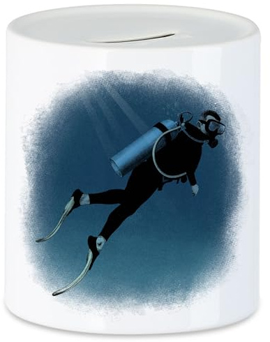 Hey!Print Tauchen Spardose Wasser Gewässer Taucher See Meer Ozean Schwimmern Sauerstoffflasche Taucherbrille Flossen