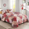 Qucover Quilted Bedspread Super King 250x270cm, Multicolour Print Red Pink Beige Patchwork Quilt with 2 Pillow Shams, Lightweight Soft Microfiber Floral Reversible Coverlet Set for All Seasons