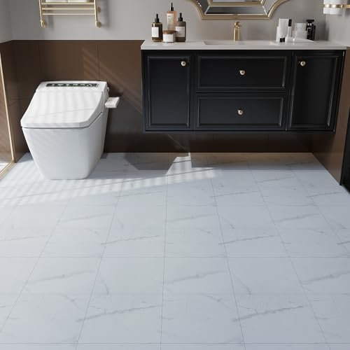 VaryPaper Piastrelle Adesive Pavimento Marmo Bianco 30cmx30cm 10 Pezzi Pavimenti di PVC Piastrelle Adesive Bagno Mattonelle Adesive Cucina Impermeabile Laminato Pavimento Garage Soggiorno