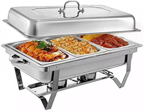 Stainless Steel Chafing Dish Buffet Food Warmer 9L Steam Pans And Frame Catering Equipment For Parties And Buffets (Silver Three Grids)