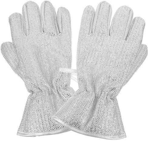 FRCOLOR Wire Dishwashing Gloves Pair Medium Five-finger Cleaning Gloves with Silver Fiber Heat-resistant and Oil-removing for Household Washing up