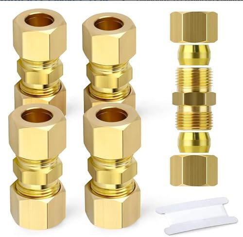 2 Pcs Straight Brass Brake Line Compression Fitting Unions for OD Tubing 3/16