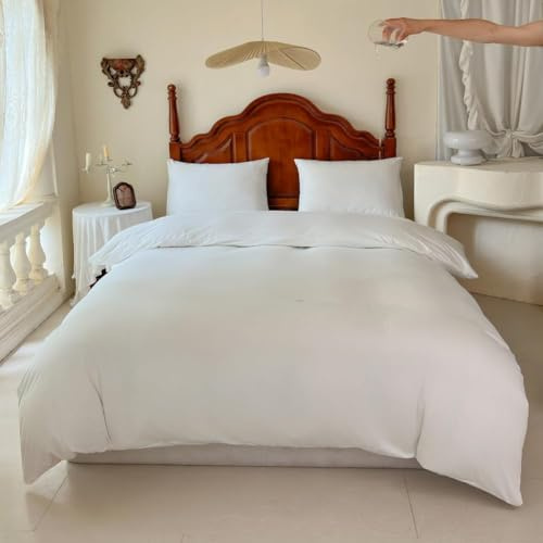 Jersey Waterproof Duvet Quilt Protector Cover Double, Single Side Waterproof Protective Cover, Hypoallergenic Anti Dust Mite Washable Protector with Zip Closure(White, 200 * 200cm)