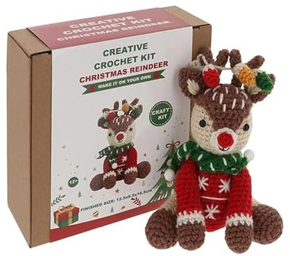 Shudehill Giftware Creative Crochet Kit for Adults – DIY Christmas Reindeer Craft Set, Perfect for Beginners, Includes All Materials & Instructions for a Fun, Easy Crochet Project