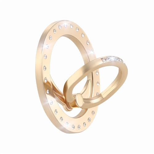 Newhalper Magnetic Phone Ring Holder Stand Compatible with MagSafe Accessories,Magnetic Cell Phone Grip Finger Ring Glitter Kickstand for iPhone 16 15 14 13 12 Bling (Gold)