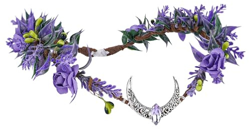 MOSTORY Lilafarbener Elfenkopfschmuck für Damen, Mondfeenkopfschmuck für Renaissance-Partys, Blumenfeenkrone für Halloween-Fotoshootings