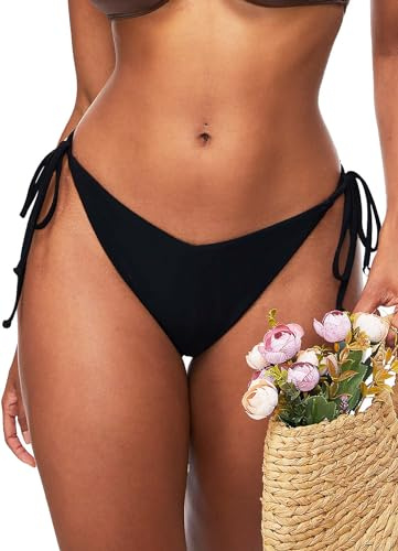 TZLDN Women V Waist Low Rise Bikini Bottom Adjustable Side Tie Swim Brief | Cheeky Brazilian Thong Cut Lifts Hips Soft Stretch Quick Dry Breathable Match Bikini Tops for Beach Pool Party Holiday Trips