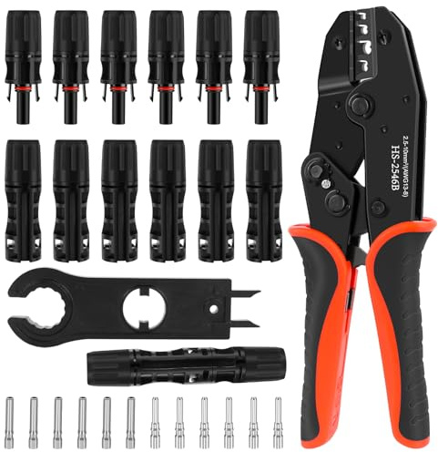 Solar Crimpzange Set, Crimpzange für 2.5-10mm² Solarpanel PV Kabel,6 Paar Kabelstecker(Nur für 10mm² Solarkabel),6 Paar Männlich/Weiblich Stecker,1x Schraubenschlüssel,für Solarstecker Kabel Anschluss