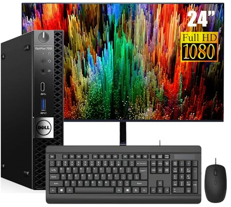 Dell Optiplex 7050 Mini-Desktop-PC avec écran 24 Pouces, Processeur Intel Core i7-6700, 8 Go de RAM, SSD 512 Go, Clavier Américain, Wi-FI, Bluetooth, Windows 11 Pro (reconditionné)