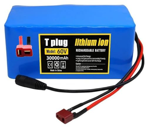 Lithiumbatterie für Elektrofahrräder 60 V 30 Ah Lithium-Ionen-Akku Lithium-Ionen-Akkupacks Für 200W-1000W Motor E-Bike Elektrofahrrad-Roller Mit 67,2 V 2 A Ladegerät T Plug,60V 30Ah