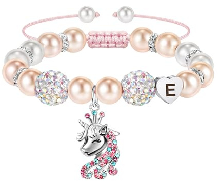 RMMD Einhorn Geschenke Einschulung für Mädchen - Einhorn Armband Kinder Herz Anhänger Armband mit Buchstaben E Freundschaftsarmbänder Geburtstagsgeschenk Schulstart Geschenke für Mädchen 5-12 Jahre