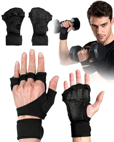 Trongle Guanti Palestra Uomo e Donna, Guanti Fitness Traspiranti con Braccialetti e Design Aperto per Dita, Antiscivolanti per Sollevamento Pesi, Crossfit e Allenamento, Taglia L