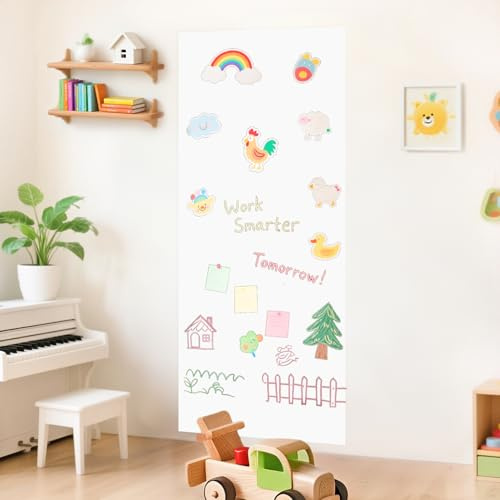 FUHSY Magnetischer Wandaufkleber, 120 x 45 cm, weiß, magnetischer Kreidetafel-Aufkleber, magnetische Kreidetafel für die Wand, abziehen und aufkleben, selbstklebende Tafel für Spielzimmer, Heimbüro