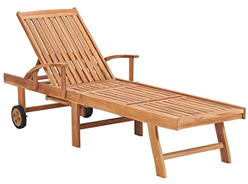 Generico Lettino Prendisole con Cuscino in Massello di Teak Blu,Sdraio da Giardino