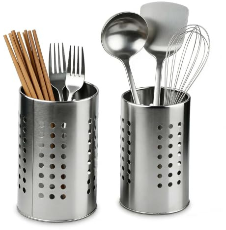 Novocloud 2 Pezzi Portautensili da Cucina Cestino Portaposate Portautensili in Acciaio Inossidabile Supporto per Utensili da Cucina per Bacchette Coltelli Forchette, 16.5 x 10 cm e 18 x 12 cm (Grigio)