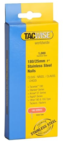 Tacwise 1066 typ 180/25 mm rostfritt stål 18 G stavspikar, förpackning med 1000