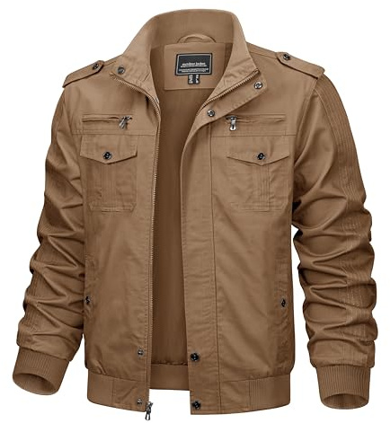 KEFITEVD Militärbomberjackor, last, arbetsjacka, vardaglig, full dragkedja, kappa, vindjacka, Khaki, XXL