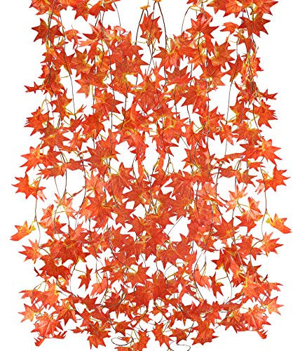 MIHOUNION 5PCS Herbstgirlande Künstliche Herbst Girlande 2.5m Herbstblätter Seide Ahornblätter Herbstdeko Girlande Hängepflanze für Zuhause Küche Kamin Treppen Wand Draußen Fenster Deko