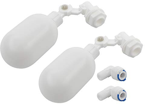 Pxyelec 2 pcs Water Filter Float Ball Valve with 1/4 inch Quick Connect Push in to Connect Tube Fittings, Adjustable Plastic Float Valve for Aquarium Water Purifiers Reverse Osmosis System (White)
