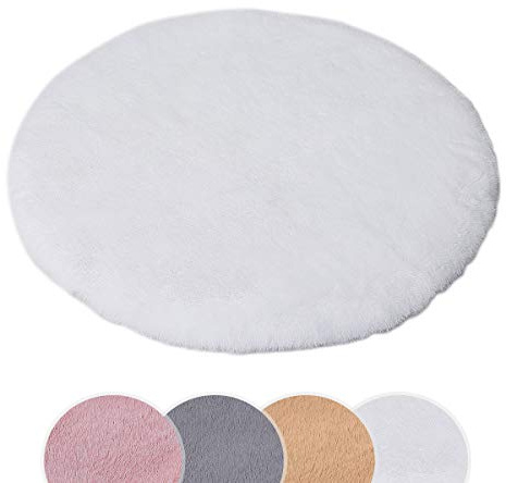 HEQUN Alfombra De Piel De Conejo Artificial,Antideslizante Lujosa Suave Lana Artificial Alfombra para salón Dormitorio baño sofá Silla cojín (Blanco, 45x45cm)