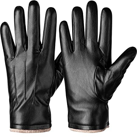 Alepo Winter PU Leather Gloves For Men, Warm Thermal Touchscreen Texting Typing Dress Driving Motorcycle Gloves With Wool Lining (Black-M)