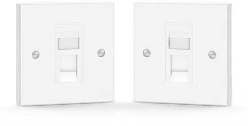 VCE Cat6 RJ45 Socket with RJ45 Module, Double Port, White, 2 Pack | Modular Punch Down Flat Face Ethernet Wall Socket for CAT6/CAT5E/CAT5 Network Cable