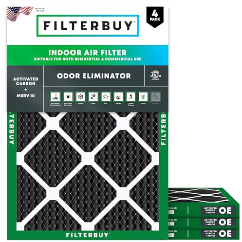 Filterbuy 20 x 21,5 x 1 Luftfilter MERV 8 (Allergen-Geruchsentferner), plissierte HVAC AC Ofenfilter mit Aktivkohle (4er-Pack, schwarz)