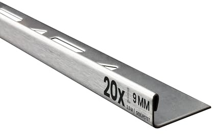 20x L-Edelstahlschiene Fliesenschiene Fliesenprofil 2,5m 9mm gebürstet | Als Kantenschutz für sichtbare Außenecken und saubere Fliesenabschlüsse, 9mm Profilmaß, 2,5m, Edelstahl, gebürstet, silber