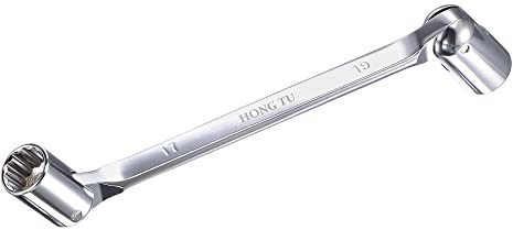 uxcell 12 Point Flexible Head Socket Wrench, 17mm x 19mm Metric Double Swivel Box End, CR-V 180 Degree Rotation for Mechanical Repair