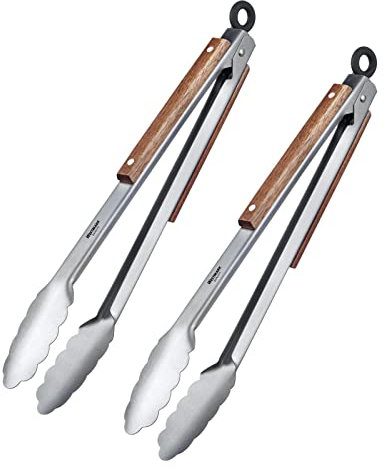 Westmark 2 Grill-/Servierzangen, Mit Edelstahllaffen und Holzelementen an den Griffen, Länge: 31 cm, Rostfreier Edelstahl/Holz, Classic Wood Midi, Silber/Braun, 162822E3