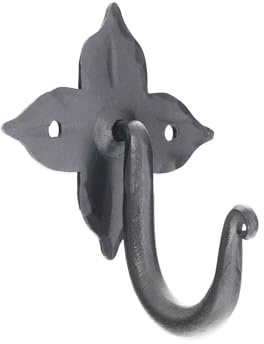 Infinity Decor Vintage Style Heavy Duty Handforged Traditional Matt Black Wall Coat Hook on Decorative Floral Backplate Suitable for Hanging Umbrellas, Towels, Keys, Belt, Hats & Accessories
